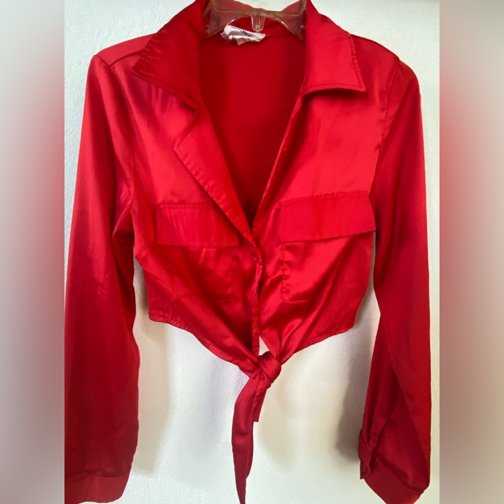 Better Be - Long Sleeve Button Down Crop Blouse wh Tie